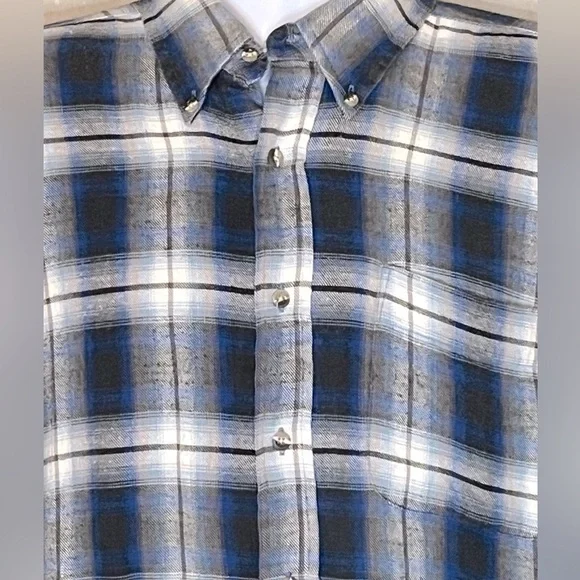 Vintage Members Only 90’s blue plaid flannel shirt jacket shacket L